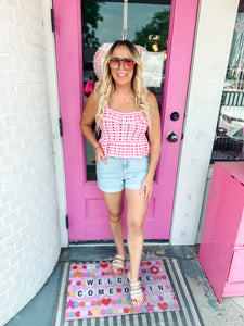 Pink sweated ruffle tank