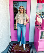 Load image into Gallery viewer, Tan Cropped Blouse With Shirred Yoke
