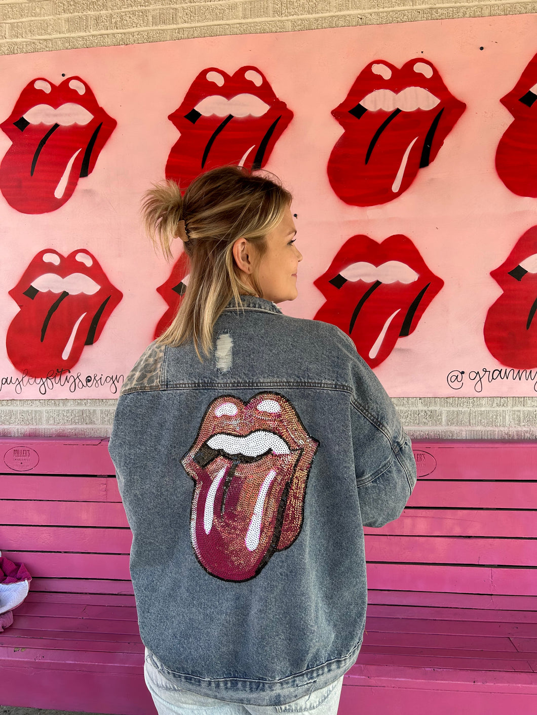 denim with leopard Geegee Denim Jacket, 2XL