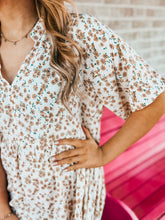 Load image into Gallery viewer, Beige floral flutter sleeve dress
