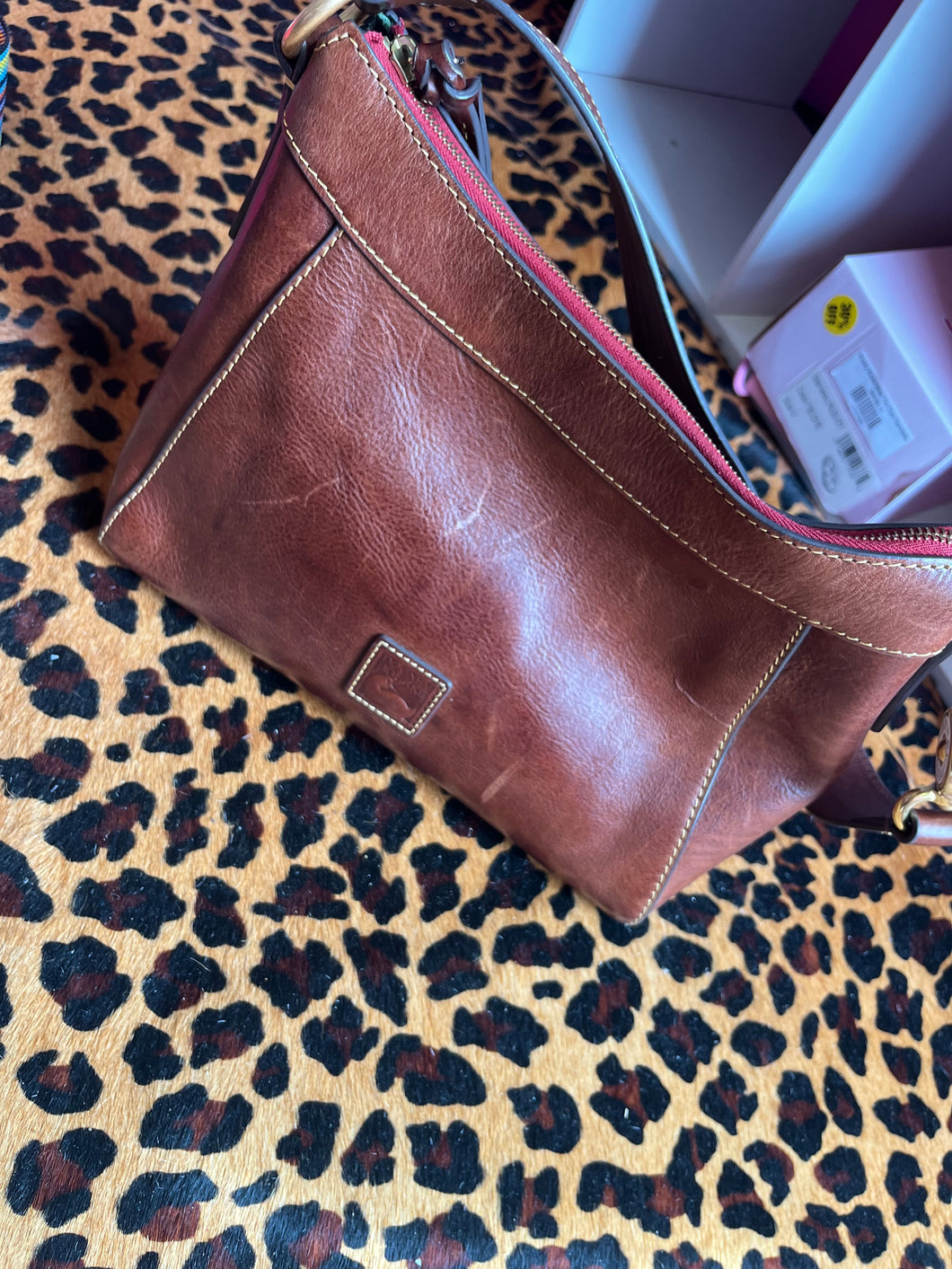 brown leather dooney bourke purse, One Size