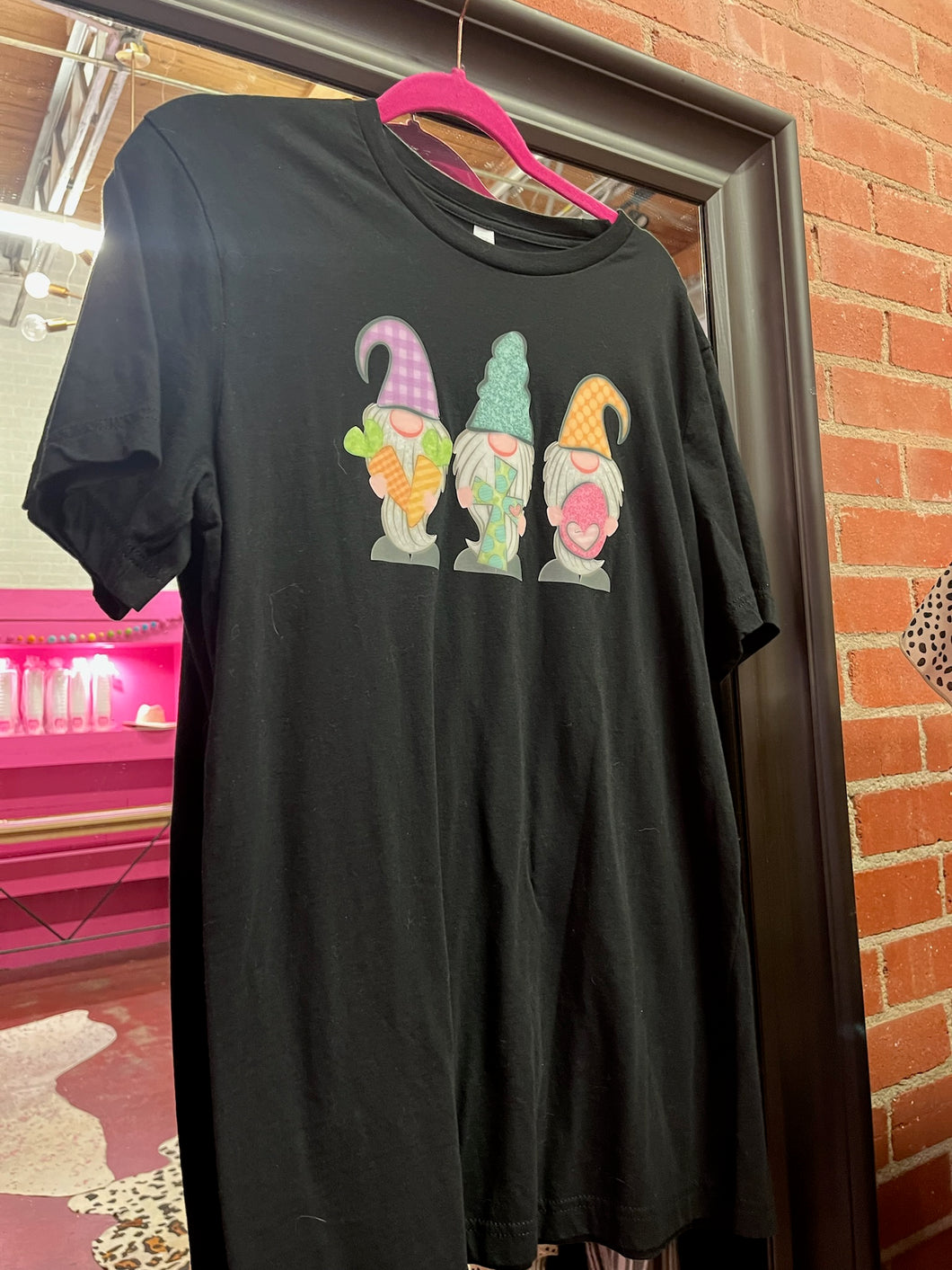 Black Pink Bulldog garden gnomes, Large