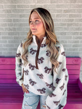 Load image into Gallery viewer, Cream Fleece bow zip up with pockets
