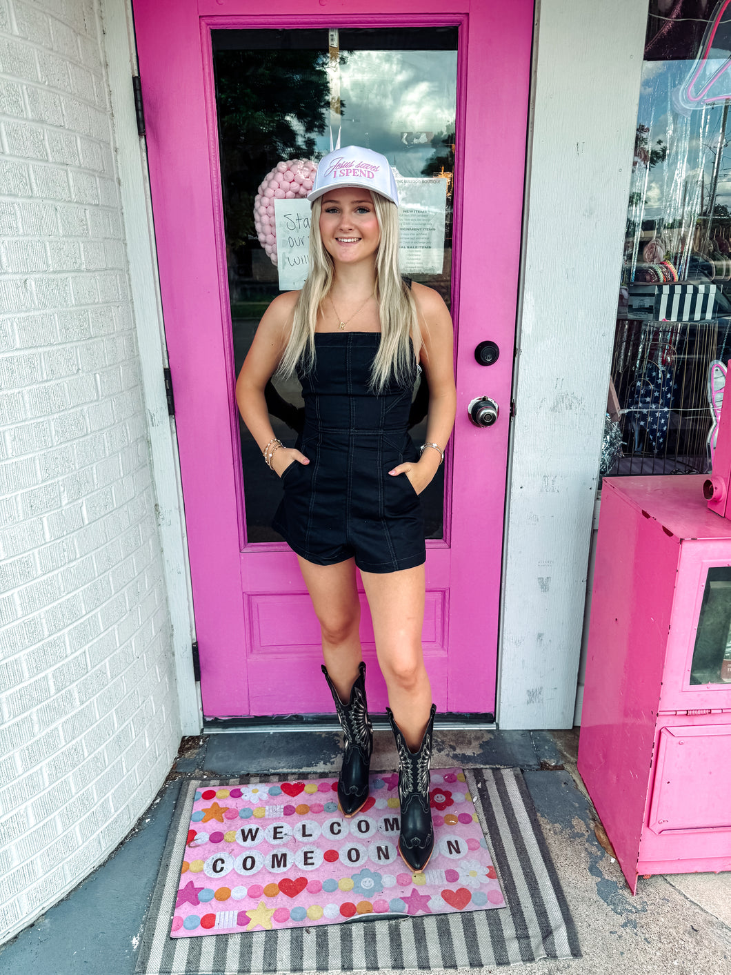 Black tie back romper