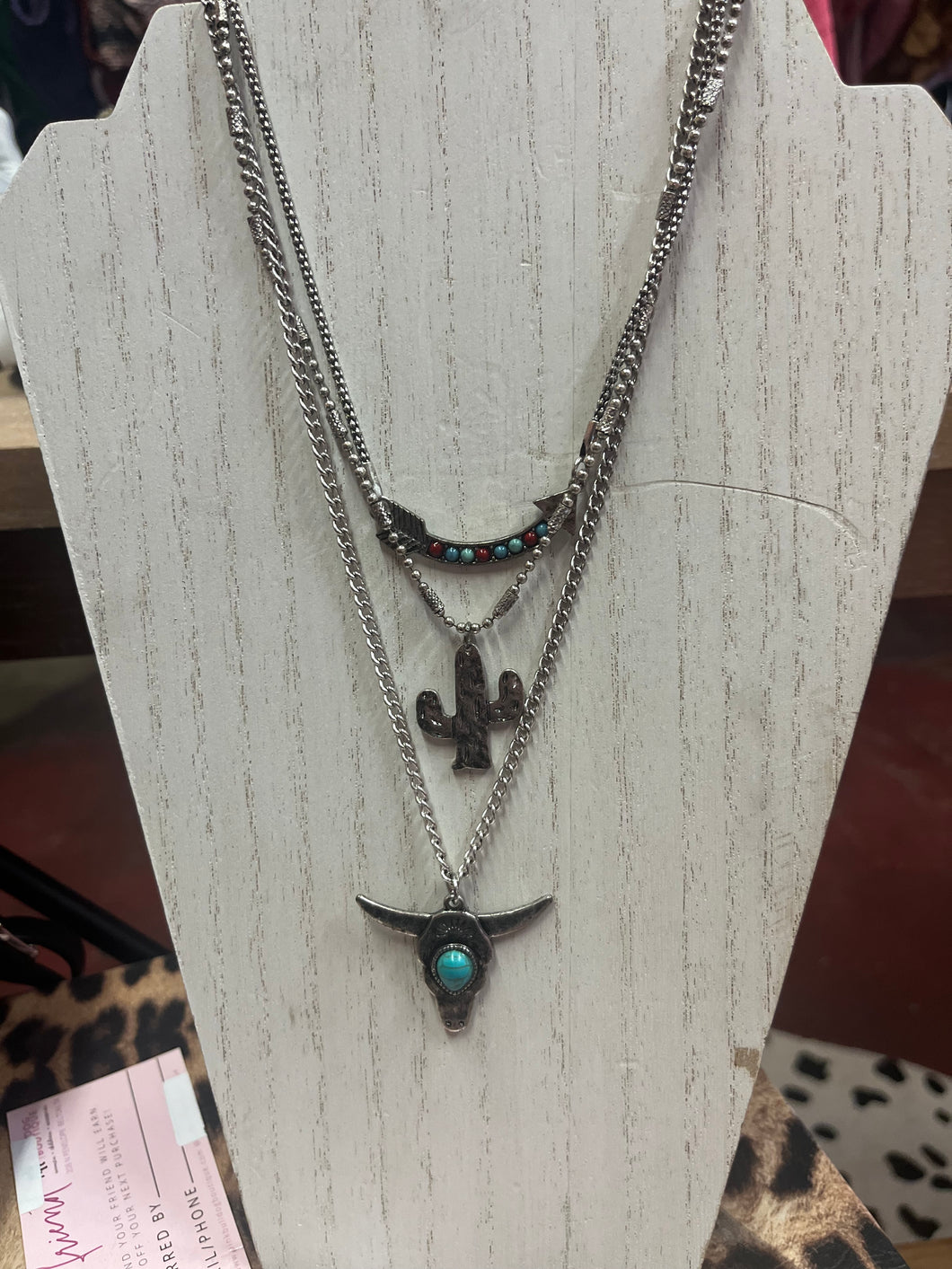 3 chain silver Pink Bulldog jewelry, One Size