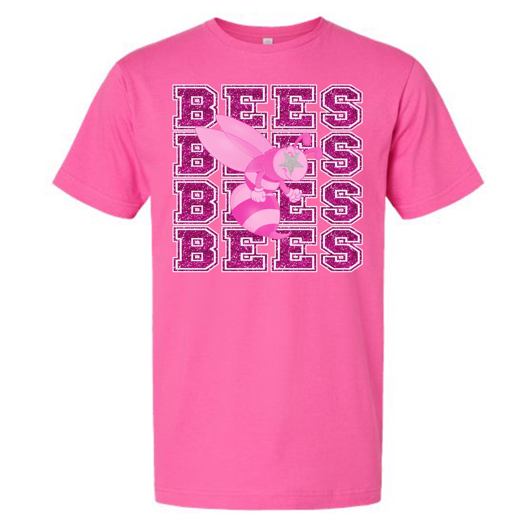 Bees Pink Faux Glitter Design