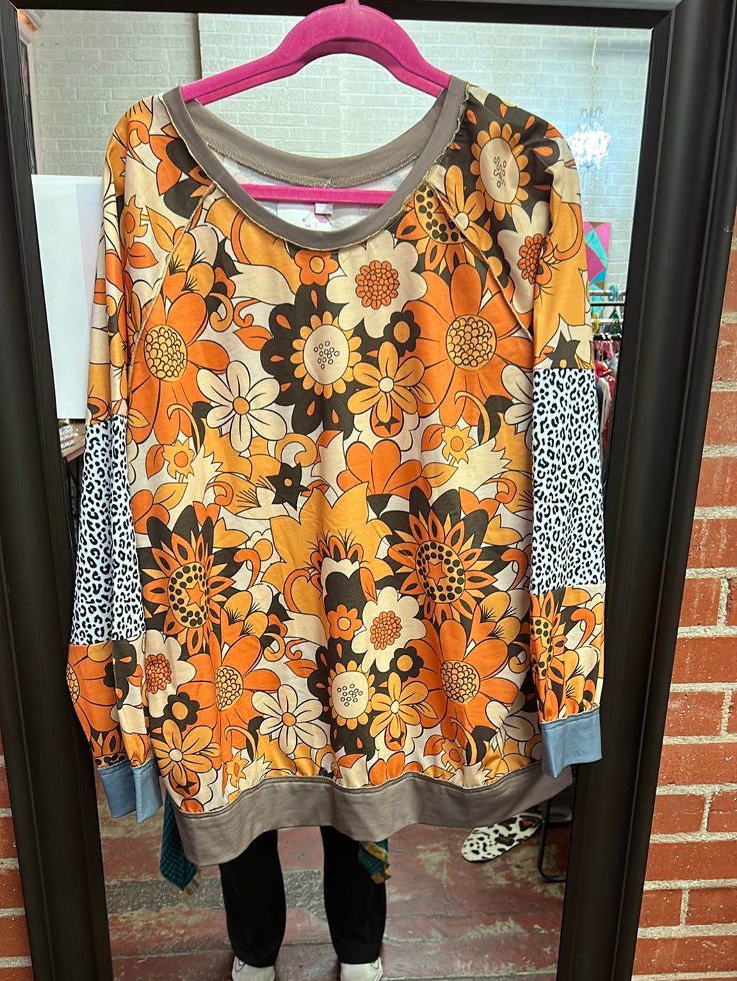 floral Pink Bulldog Womens Top, 2XL