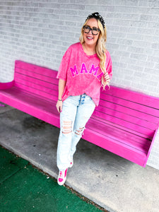 Mama pink acid wash oversized patch tee