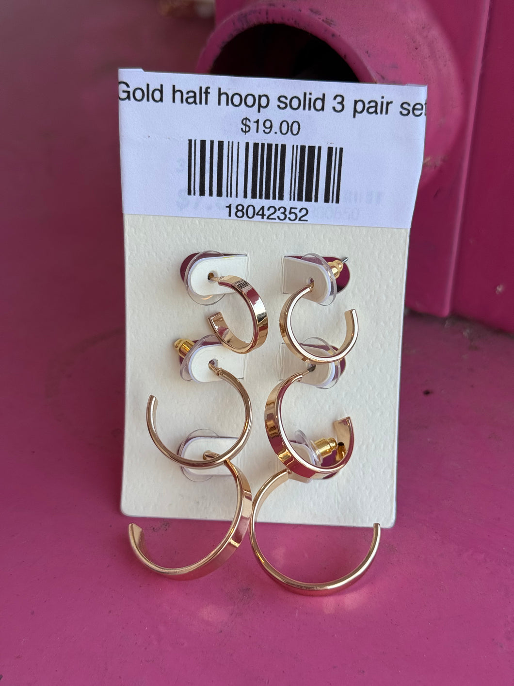 Gold half hoop solid 3 pair set