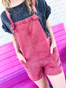 Color denim short overalls