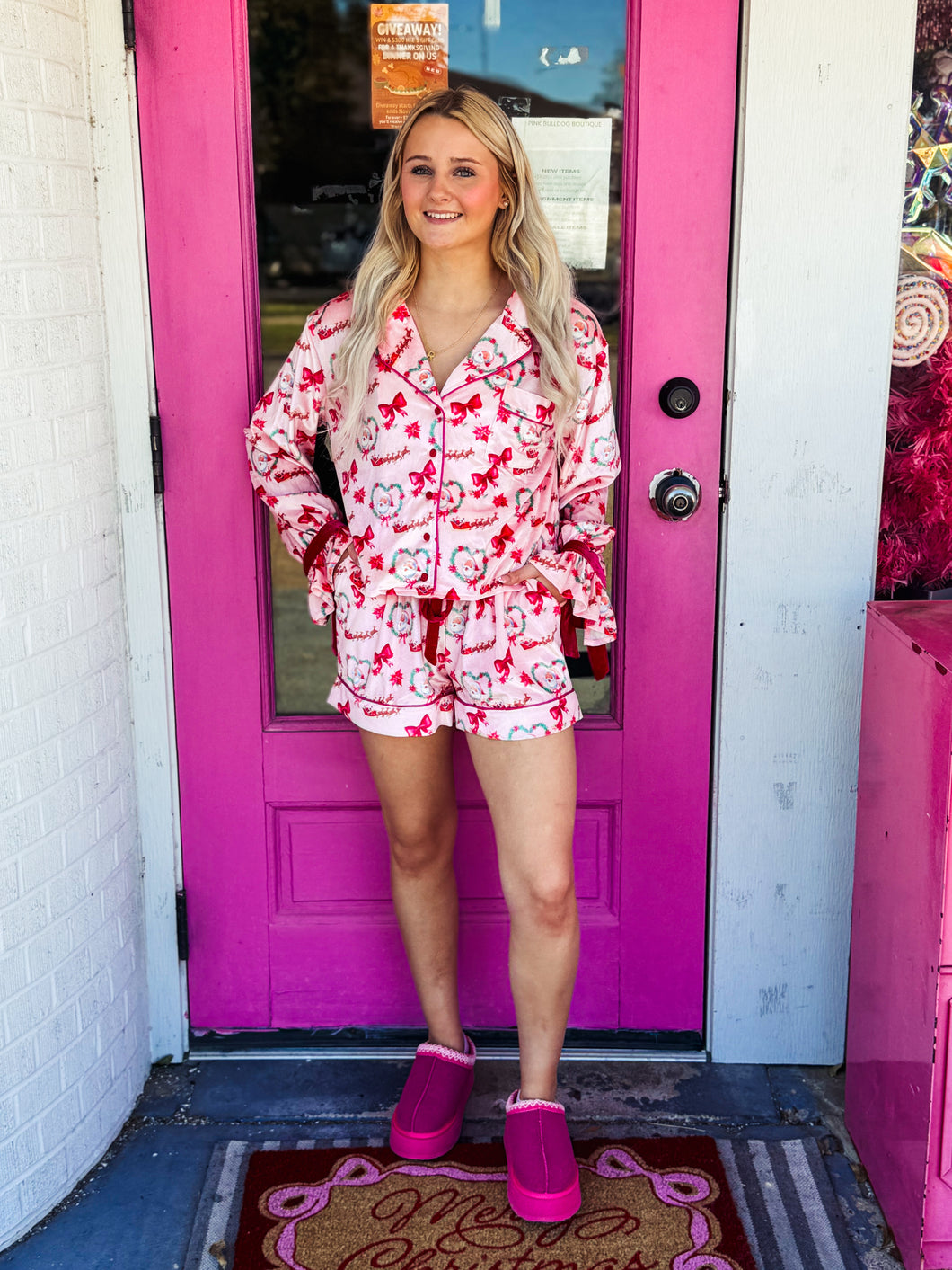 Santa Wreath Print Velour Pajamas