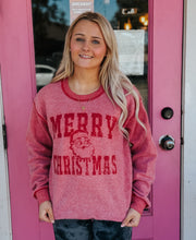 Load image into Gallery viewer, Reversible heather red Christmas sweatshirt
