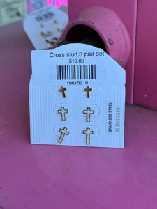 Cross stud 3 pair set