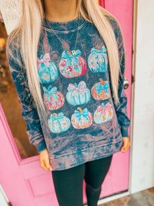 Bleached pastel pumpkin grid sweater