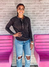 Load image into Gallery viewer, Mineral wash waffle knit Henley long sleeve
