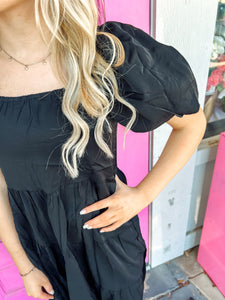 Black flutter sleeve dress