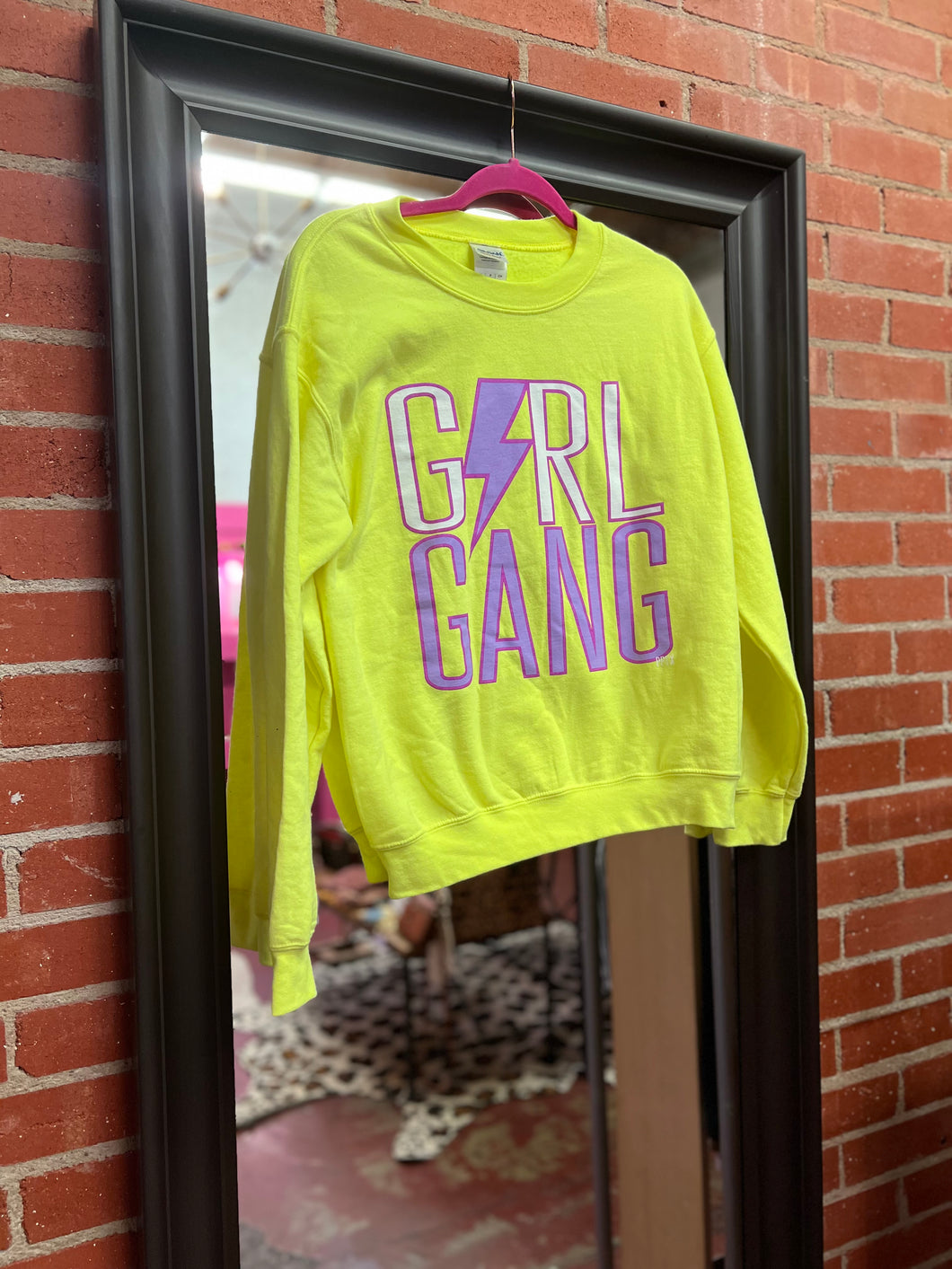 neon yellow Pink Bulldog Sweatshirt, Small