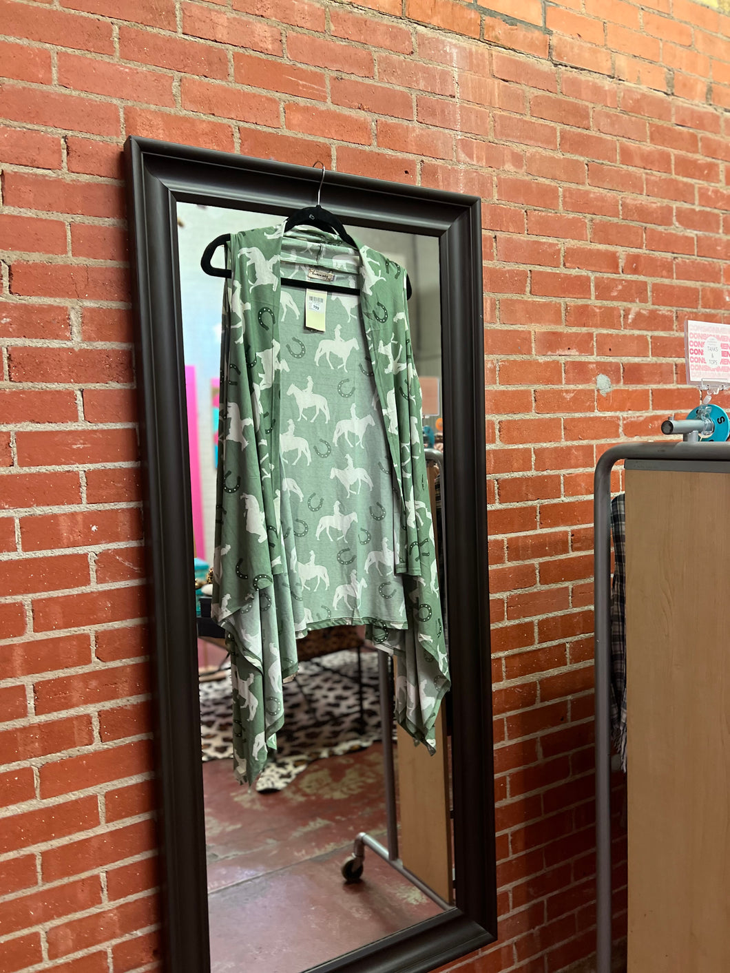 Green horse print Southern Stitch Kimono, L/XL