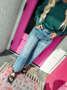 Mid Rise Crop Wide Front & Back Pintuck Detailed
