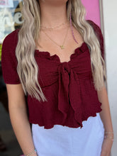 Load image into Gallery viewer, Smocked Tie Front Puff Sleeve Top
