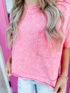 Acid wash pocket oversized crop tee