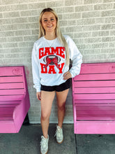Load image into Gallery viewer, White and red game day football bow sweatshirt
