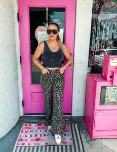 Mid rise wide leg leopard jeans