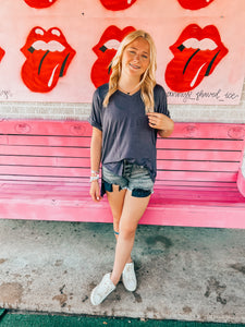 V Neck high low short sleeve tee