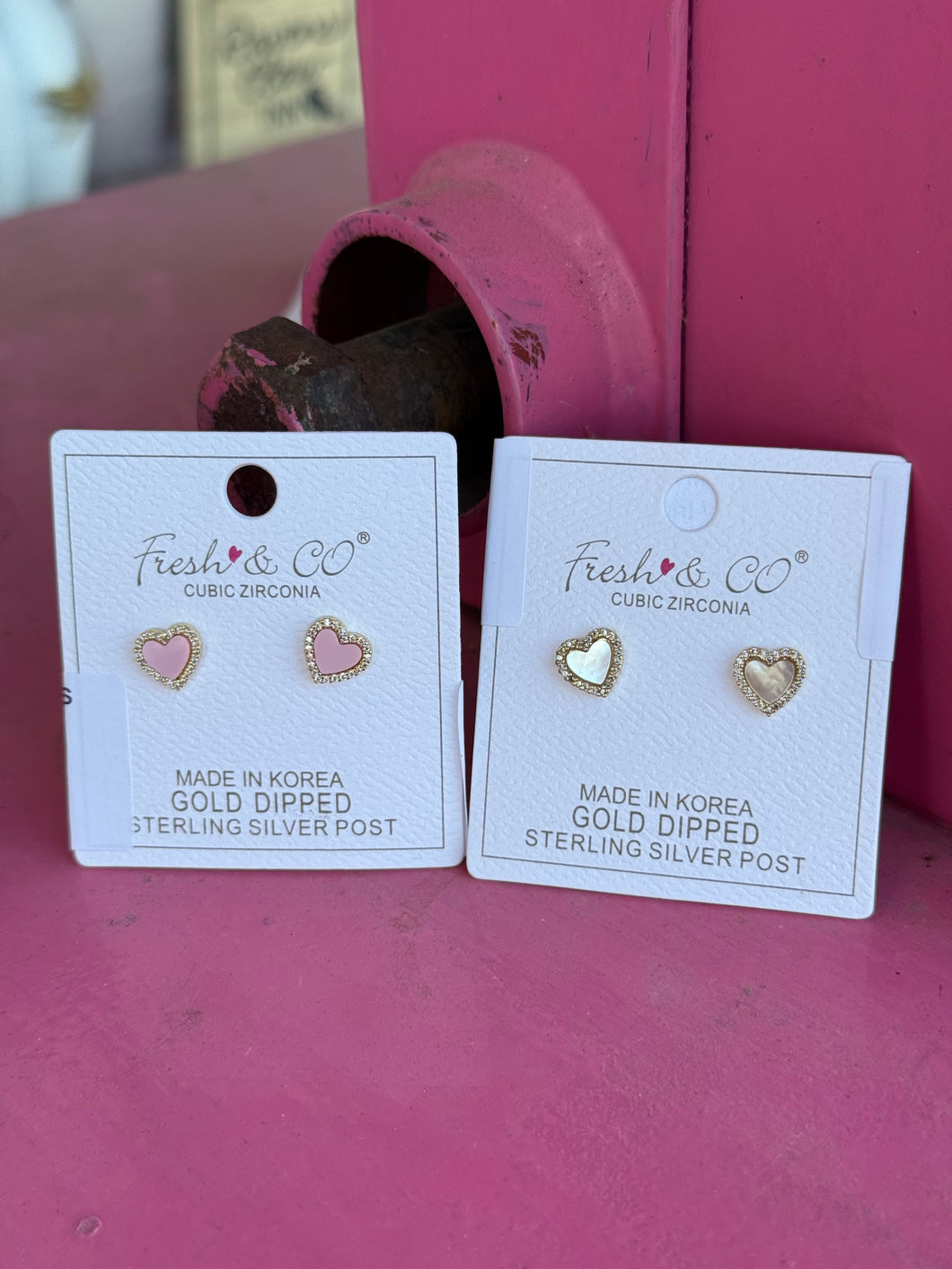 Gold heart rhinestone studs