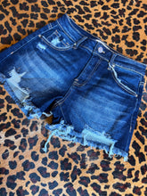 Load image into Gallery viewer, Risen Mid rise dark wash distressed shorts
