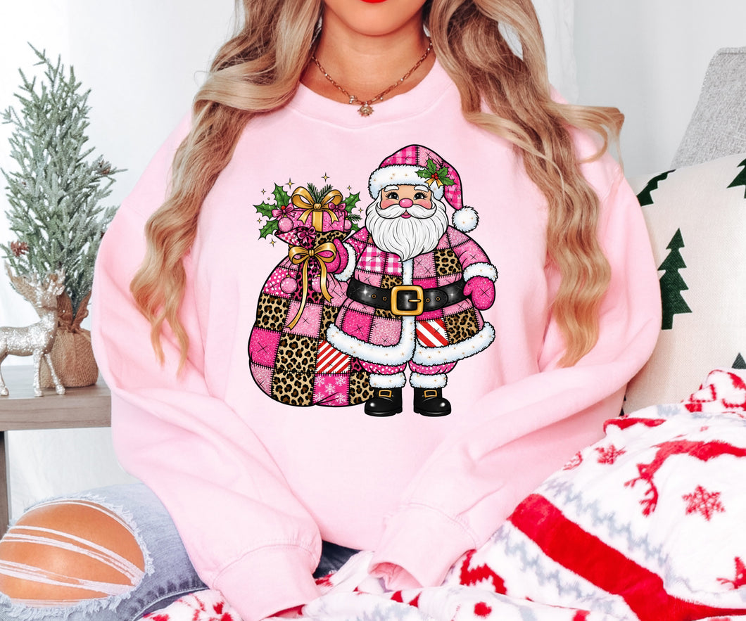 Pink leopard patchwork Santa
