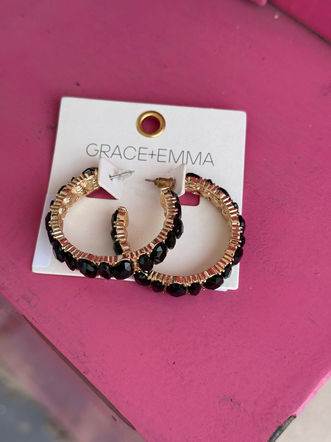 Black rhinestone hoops