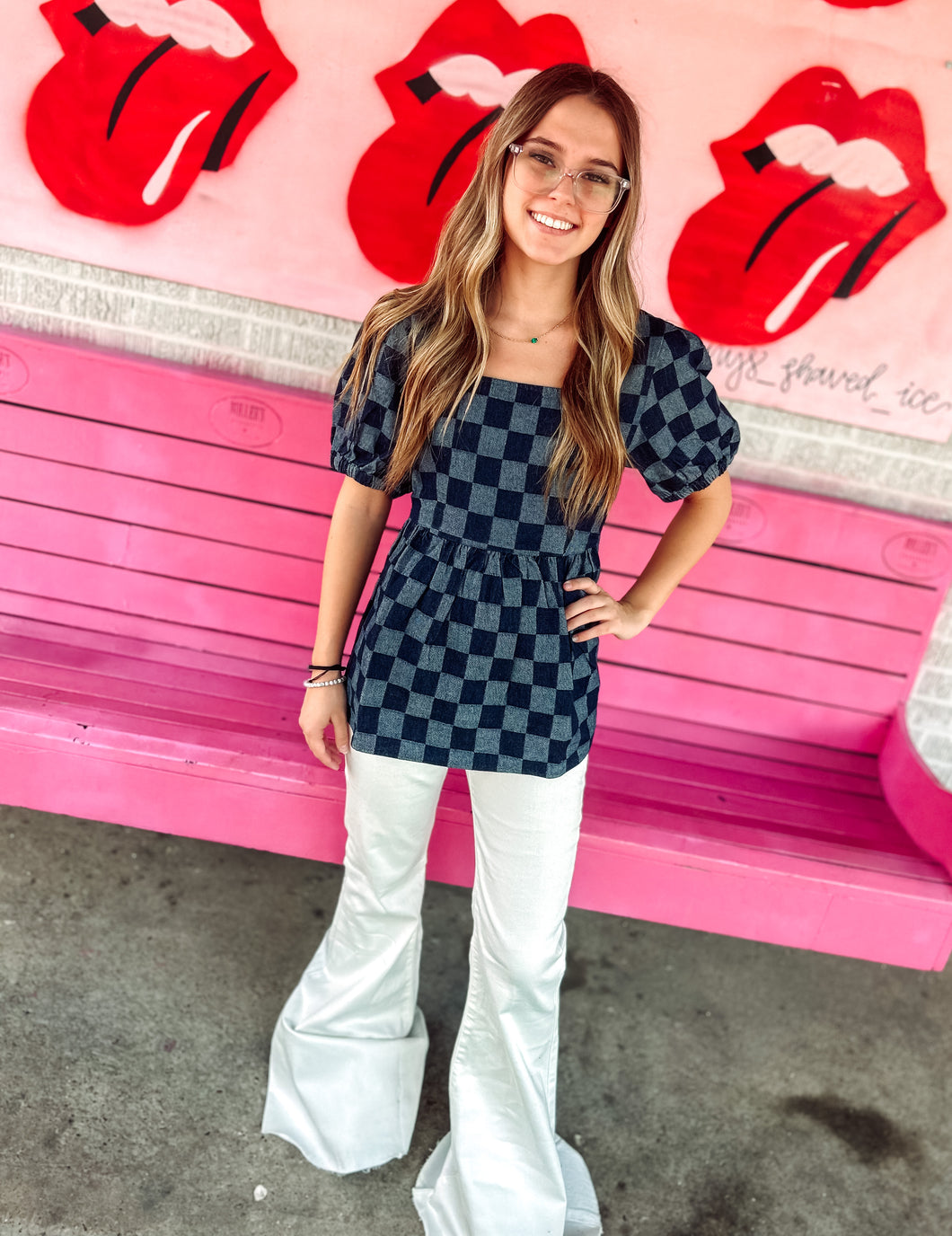 Checkered denim top