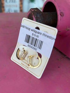 Gold hoop w/square rhinestone