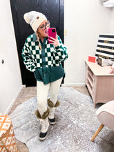 Load image into Gallery viewer, Green checkered Sherpa jacket
