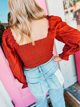 Load image into Gallery viewer, Cinnamon satin puff long sleeve top

