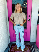 Load image into Gallery viewer, Mid Rise Flare Cargo Jeans
