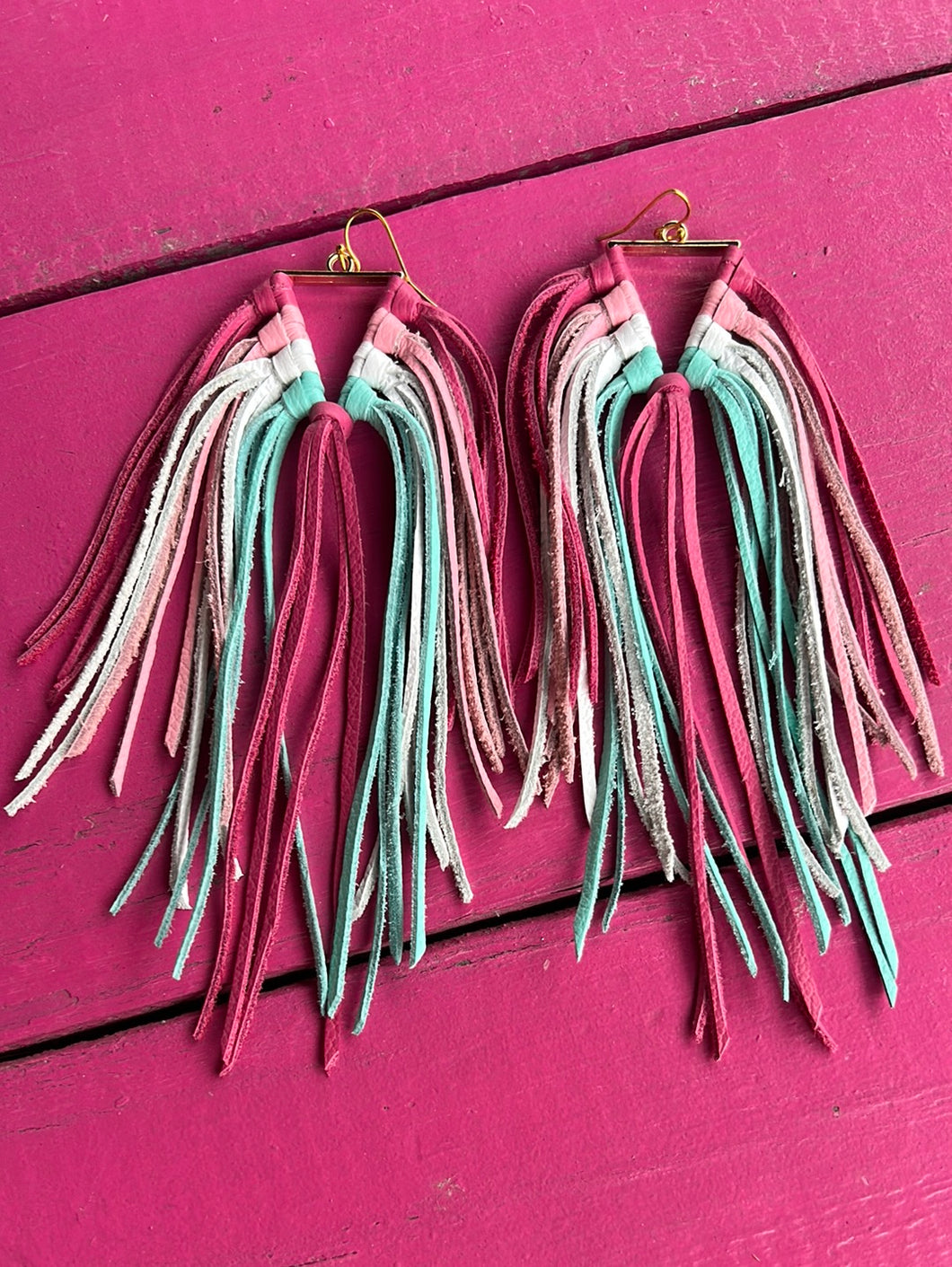 teal/blush/pink Pink Bulldog Earrings