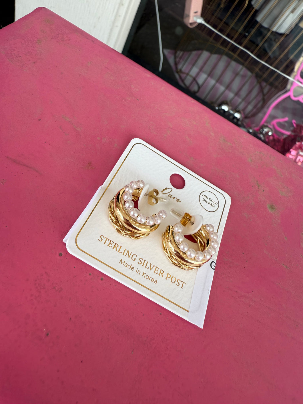 Gold pearl multi hoop earrings