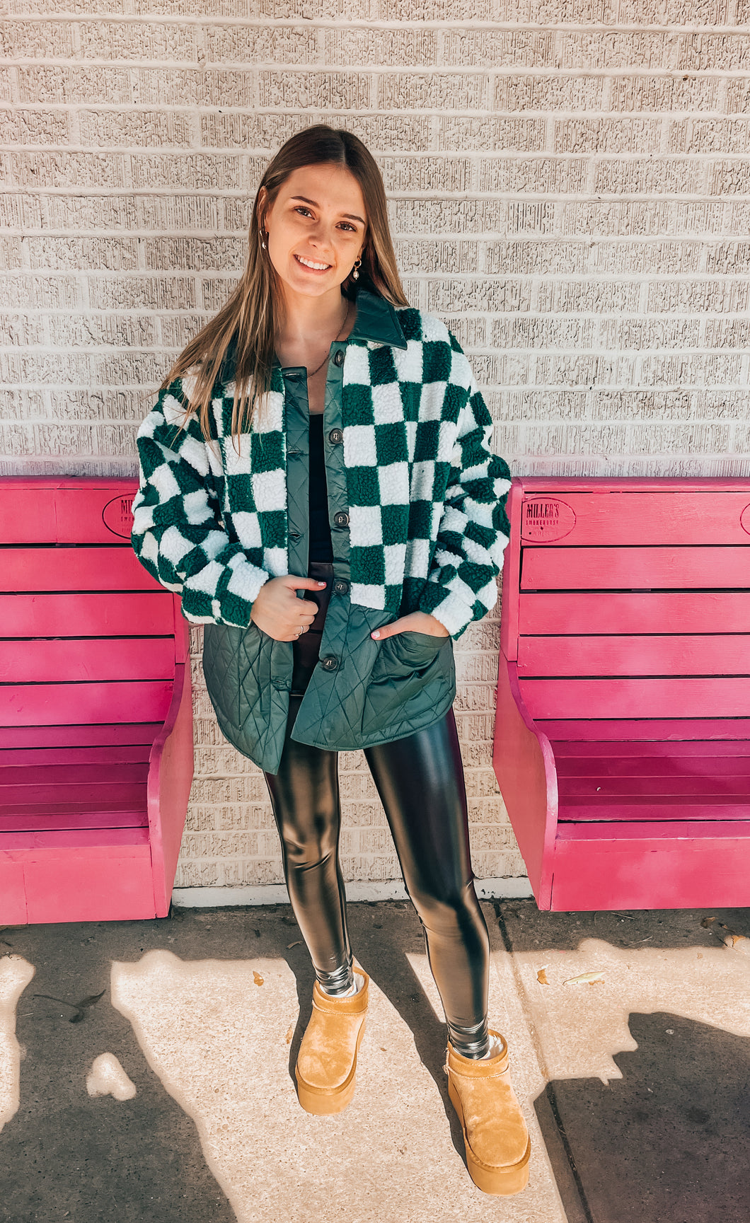 Green checkered Sherpa jacket