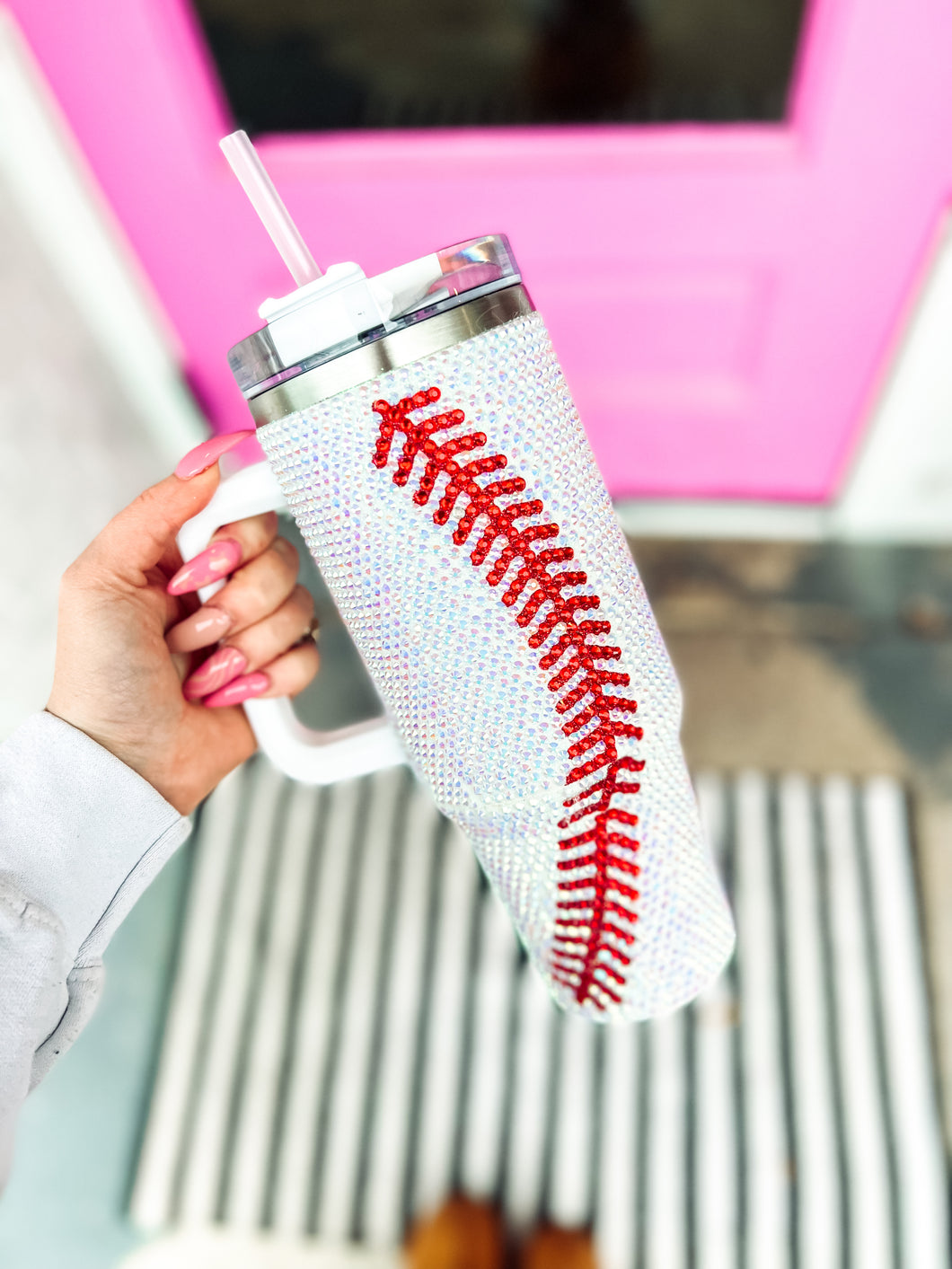 Rhinestone 40oz baseball tumbler