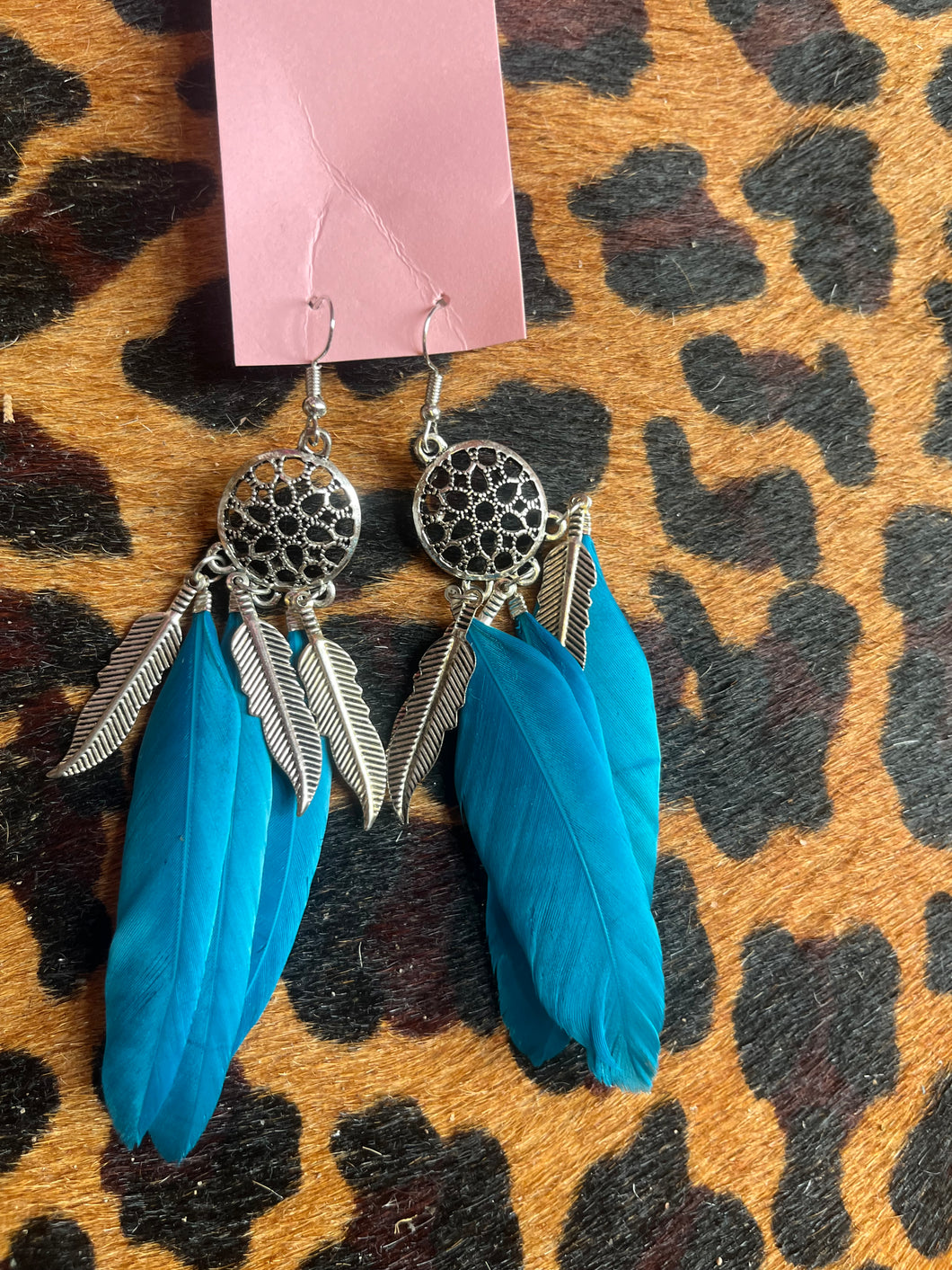 blue feathers Pink Bulldog jewelry