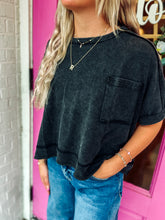 Load image into Gallery viewer, Mineral Washed Oversized Crop Comfy Knit Top
