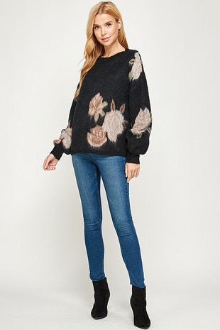 Black Flower Sweater