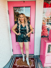 Load image into Gallery viewer, Ruffle Sleeve V-neck Zip-up Leather Romper
