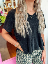 Load image into Gallery viewer, Lace Trim Detail Mineral Washed V-neck Knit Top

