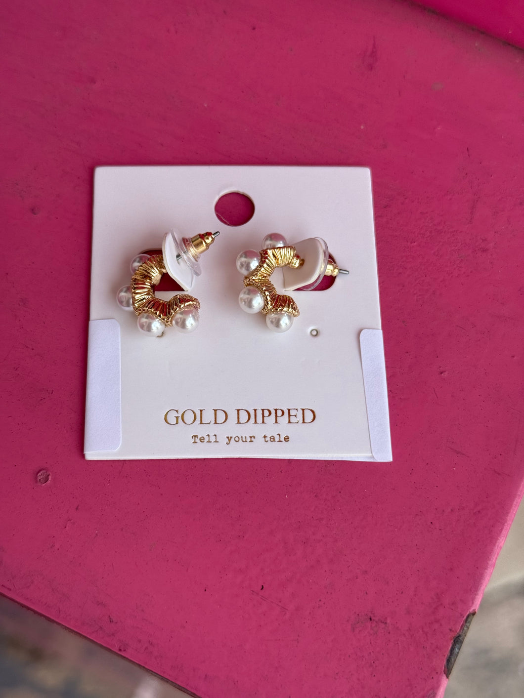 Gold chunky pearl hoops