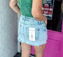 Load image into Gallery viewer, High rise distressed light wash skort
