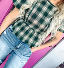 Load image into Gallery viewer, Plaid Bubble Sleeve Peplum Blouse
