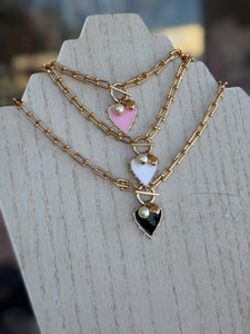 Gold chunky chain heart charm necklace